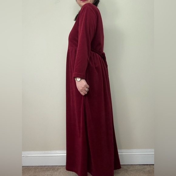 French Curve Red Velour Long Sleeve Dress - Picture 3 of 8